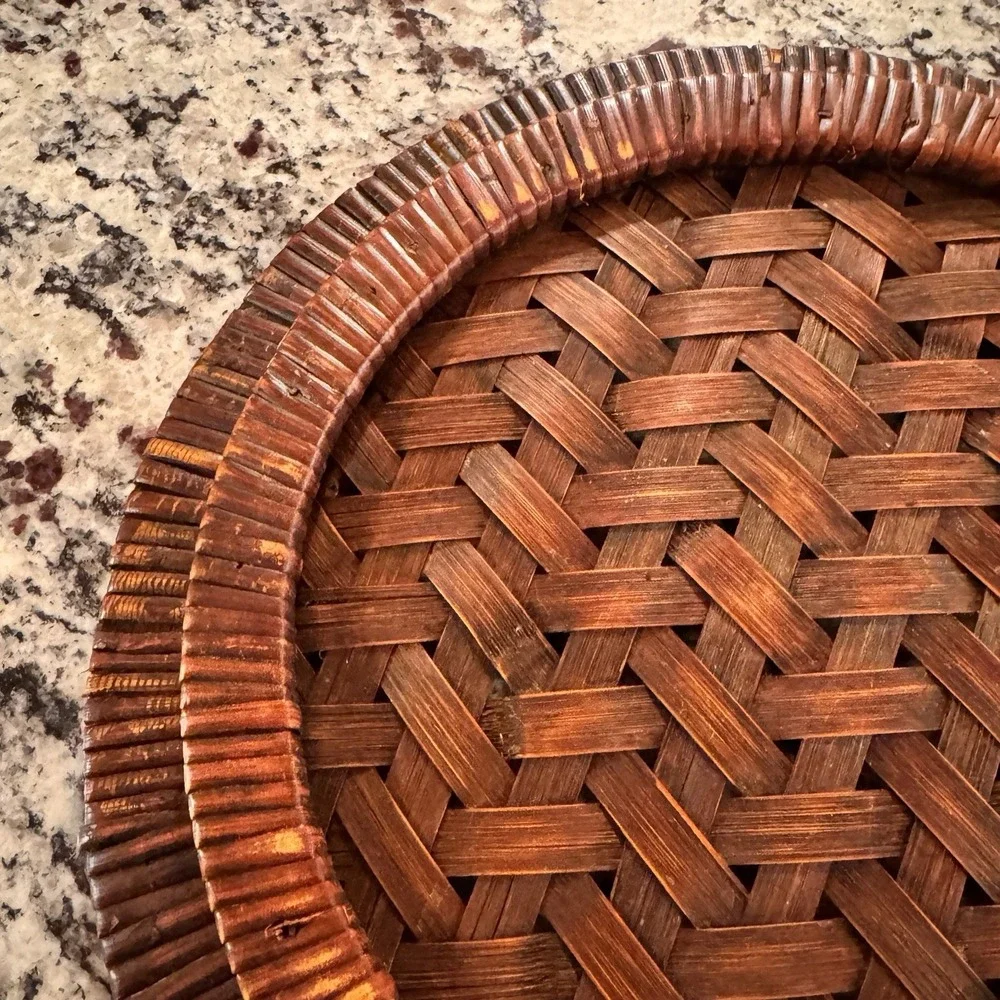 Vintage Handwoven Rattan Reed Round Tray 13
